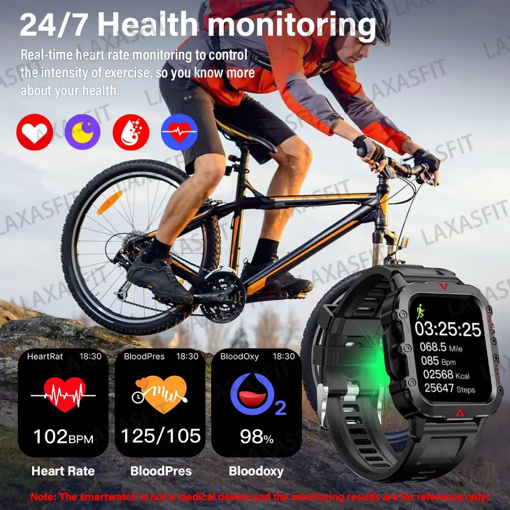 LAXASFIT Outdoor Sports Smart Watch Health Monitoring Voice Assistant Bluetooth Calling LED Flashlight 2025 NEW smartwatch