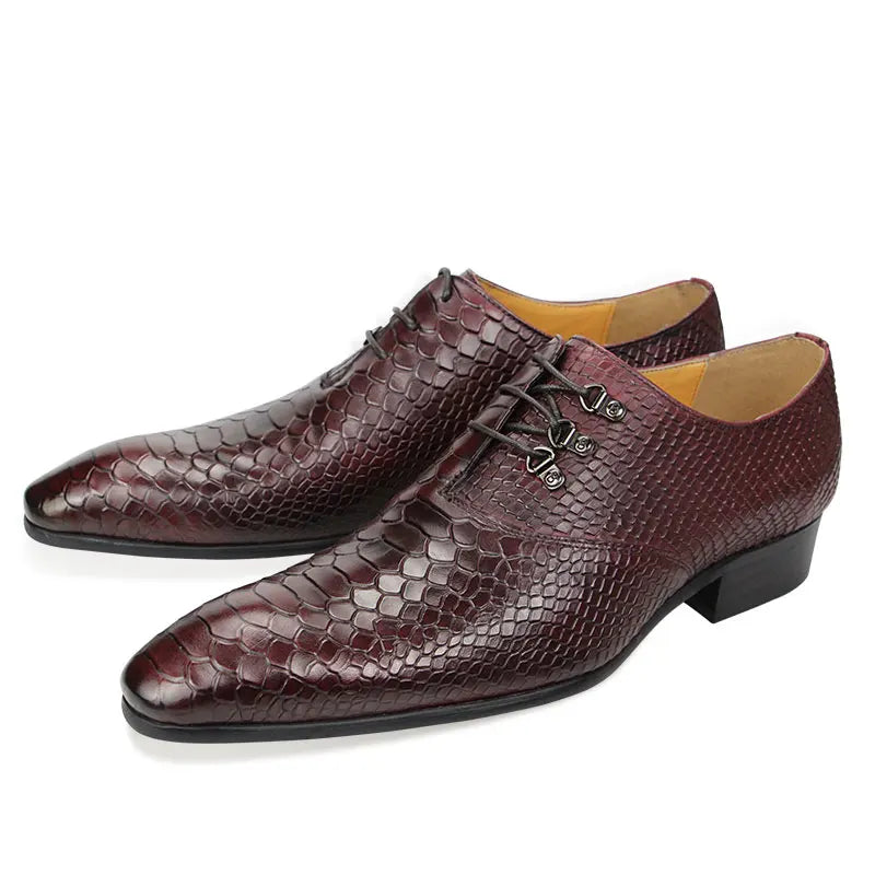 Classic Oxford Serpentine Low Heel Print Men Shoes Formal Leather Lace Up Men's Shoe Social Male  social Wedding Dress designer