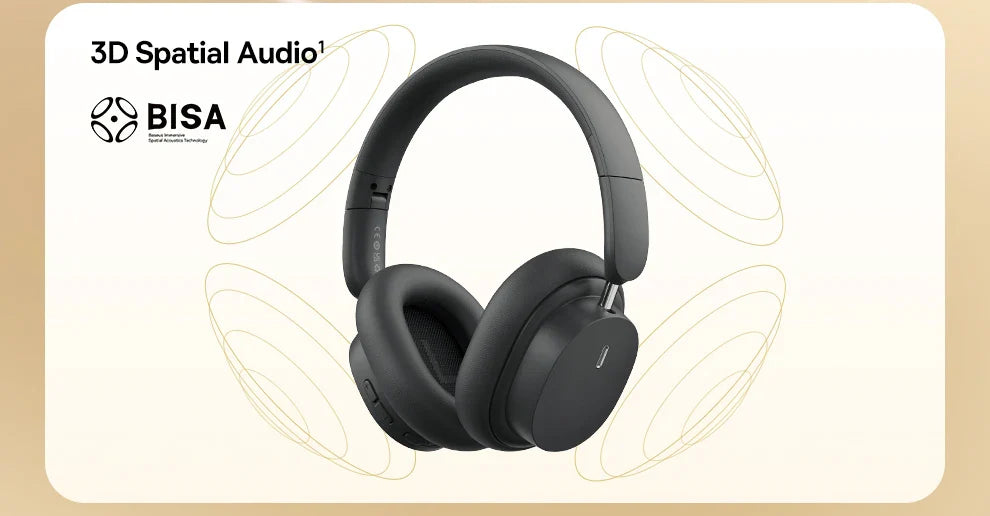Baseus Wireless Headphones Bluetooth 5.3 HIFI Level Earphone 40mm Driver Foldable Over Ear Headsets 70H Playtime Spatial Audio