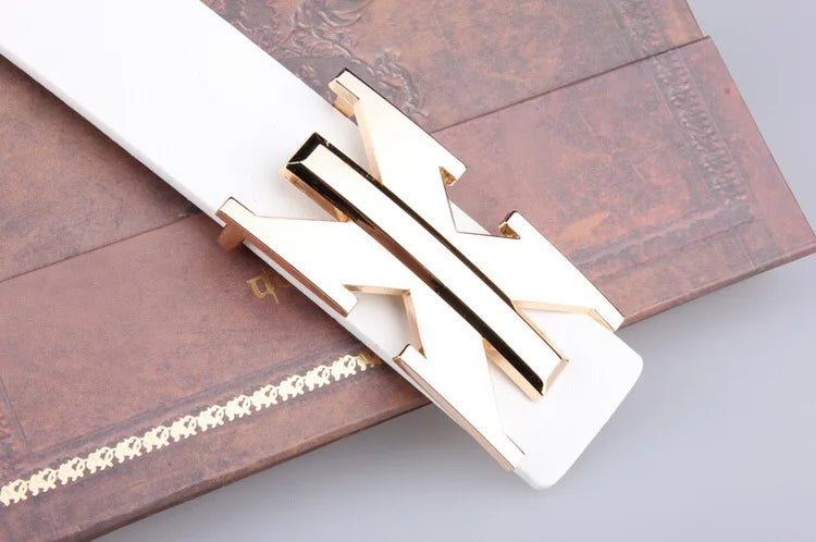 Men's and Women's Casual Fashion Belt  Korean Version Gold Buckle Belt Trendy I-shaped Buckle Belt