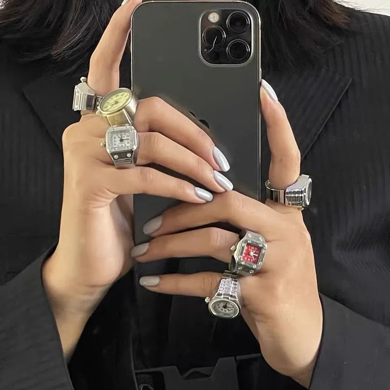 Vintage Rings Punk Elastic Stretchy Quartz Watch Rings for Women