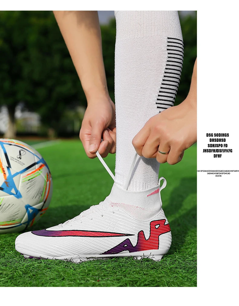 Professional Men High Ankle Football Boots Soccer Cleats TF/FG Training