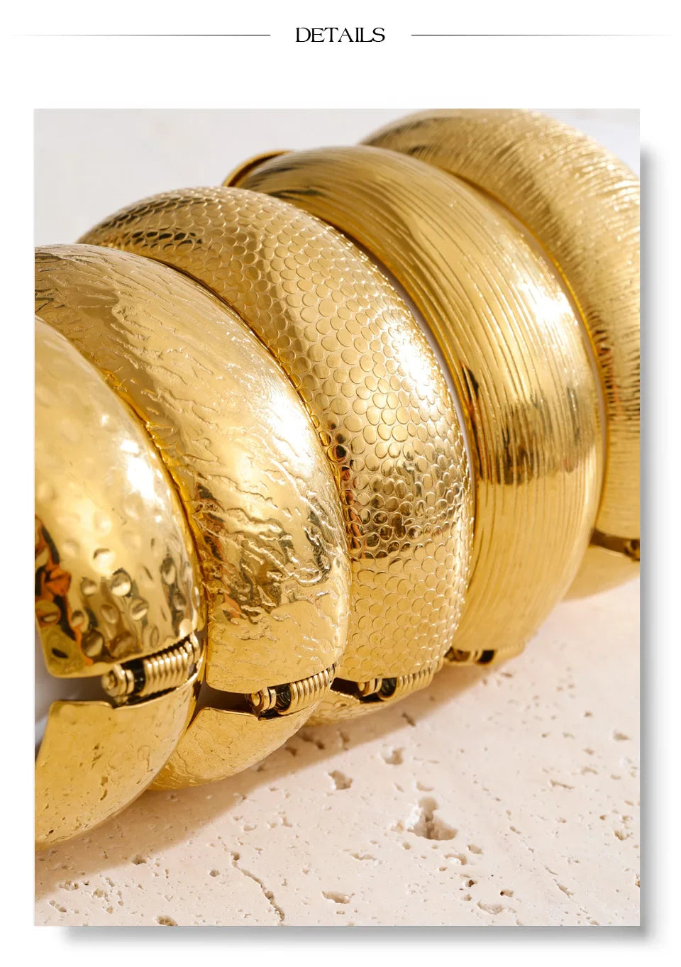 Yhpup 66mm Old Money Style Stainless Steel Hammer Metal Statement Bracelets Bangle Waterproof Vintage Minimalist Jewelry New