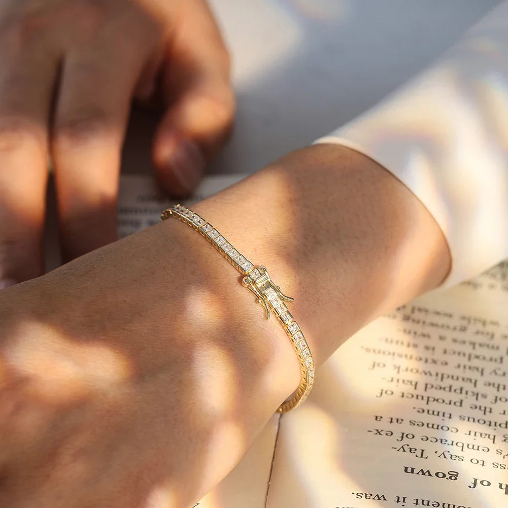 Rinntin Shiny Tennis Bracelet 925 Sterling Silver 1.5/2/3mm Clear Cubic Zirconia for Women Luxury Chain Bracelet Jewelry SB143