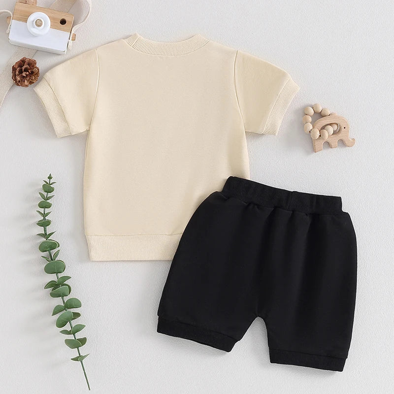 0-3Y Summer Baby Boy Outfits Short Sleeve Letter Embroidery Tops + Shorts Set Toddler Clothes 2Pcs