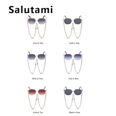 Sunglass Women Fashion Brand Alloy Small Gradient Sunglasses Chain Lady