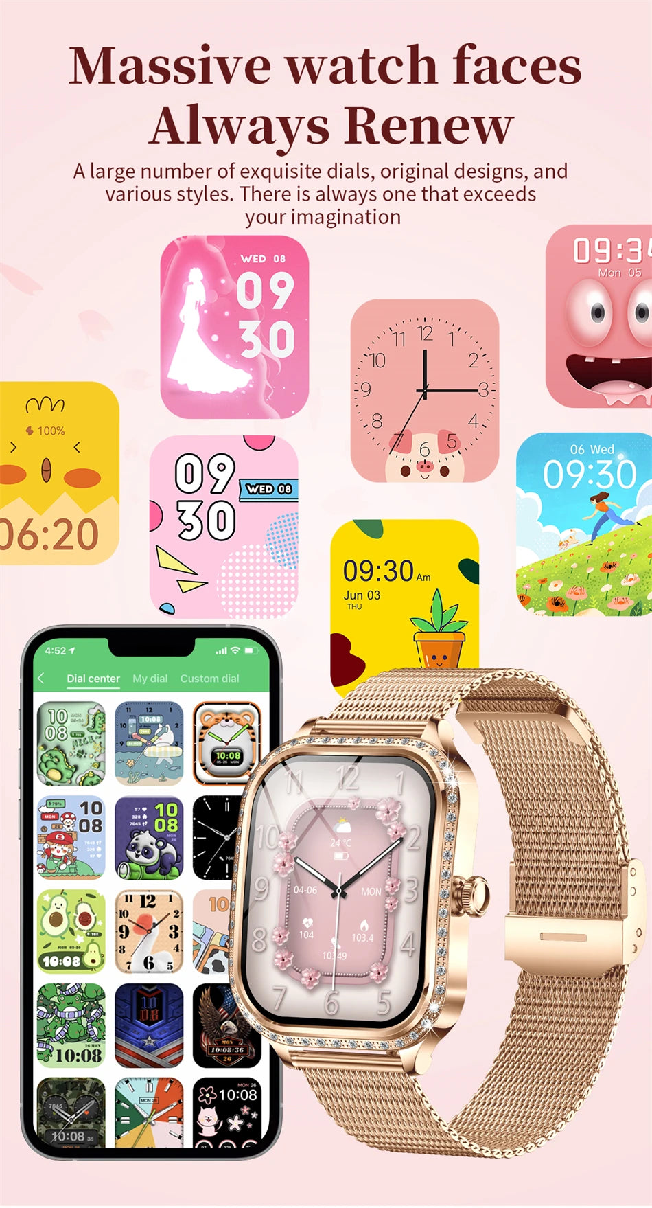 New Luxury Smart Watch Women 1.75" HD Display Heart Rate Sport Fitness IP68 Waterproof Bluetooth Call Smartwatch For Lady Gift