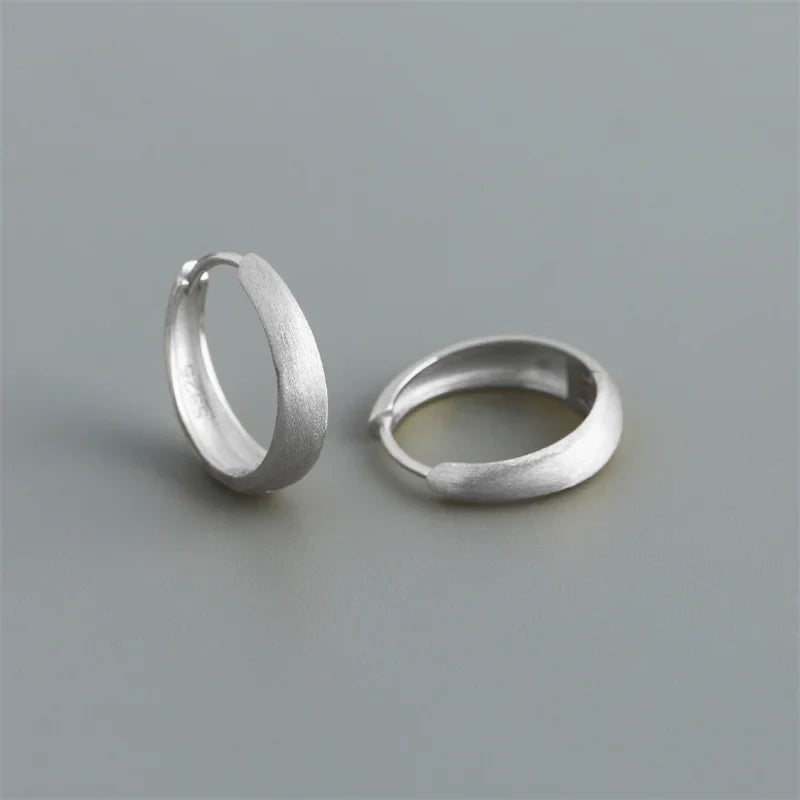 WANTME 925 Sterling Silver Simple Statement Matte Large Huggies Hoop Earrings for Men Women Fine Gothic Punk Charms S925 Jewelry
