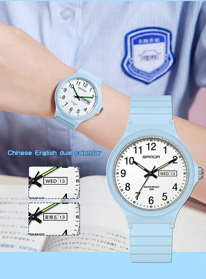 SANDA 9072 Student Quartz Watch Simple Light Fashion Resistant Outdoor Sport Wristwatch for Boy and Girl Best Gift