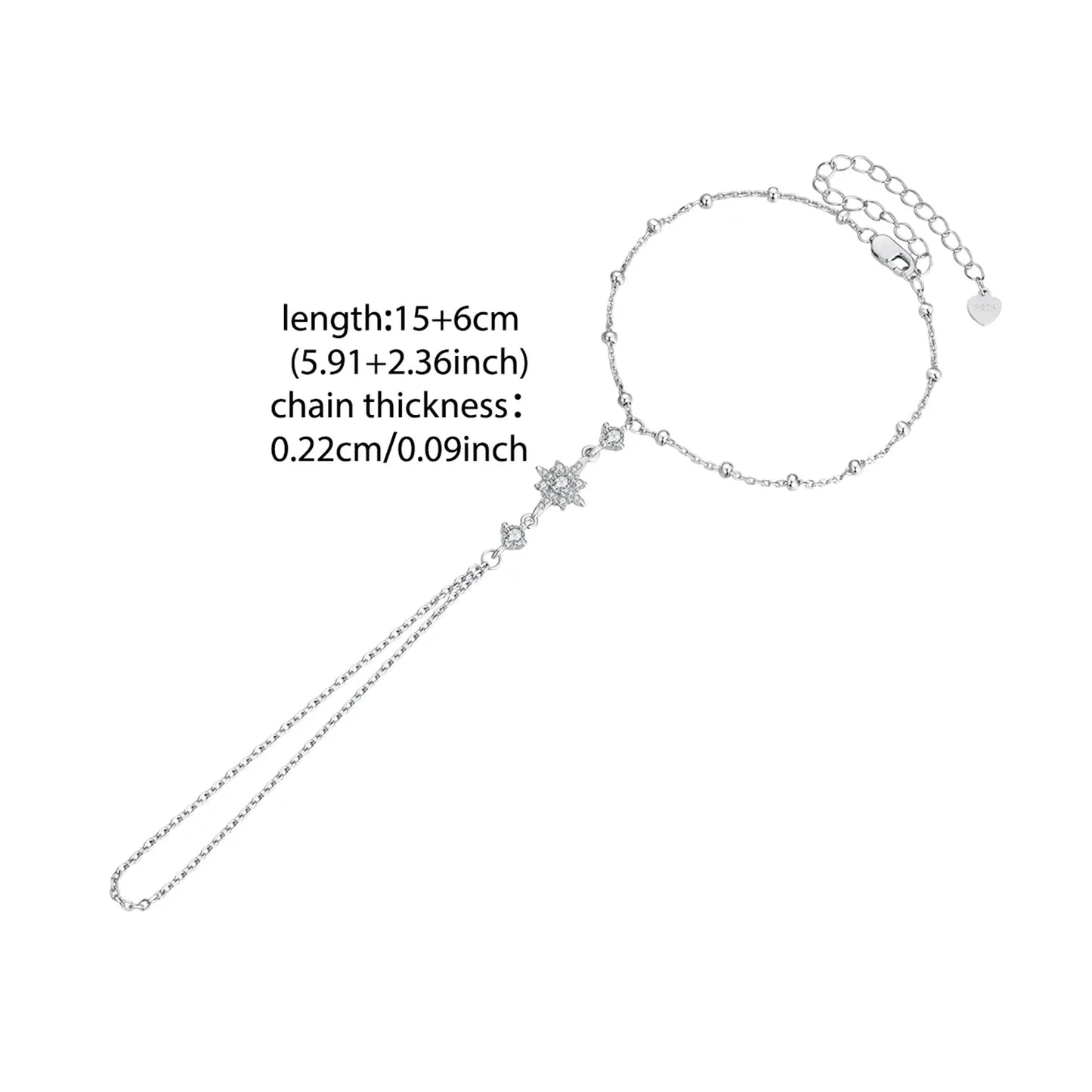 BISAER 925 Sterling Silver Finger Ring Bracelet Hand Chain Trendy Thin Dainty Stackable Chain Plated Gold for Women Fine Jewelry