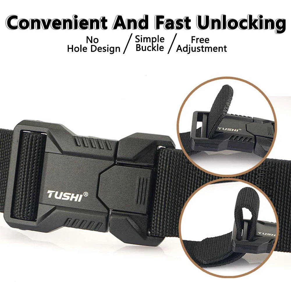 TUSHI Aluminum Alloy Quick Release Pluggable Buckle Elastic Belts For Men Durable Tactical Belt Cowboy Outdoor Army Belt Hunting