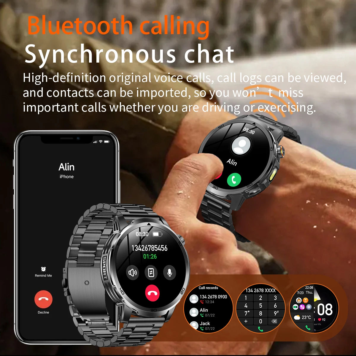 2026 New T-REX3 Outdoor Smart Watch 1.85inch AMOLED 1000mAh Large Battery 5ATM Waterproof Voice Call Sports Men Fitness Bracelet