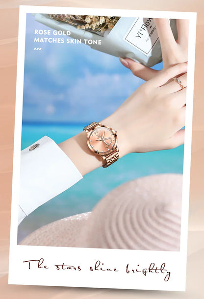 OLEVS 5189 Love Diamond Inlaid Steel Band Women's Quartz Watch