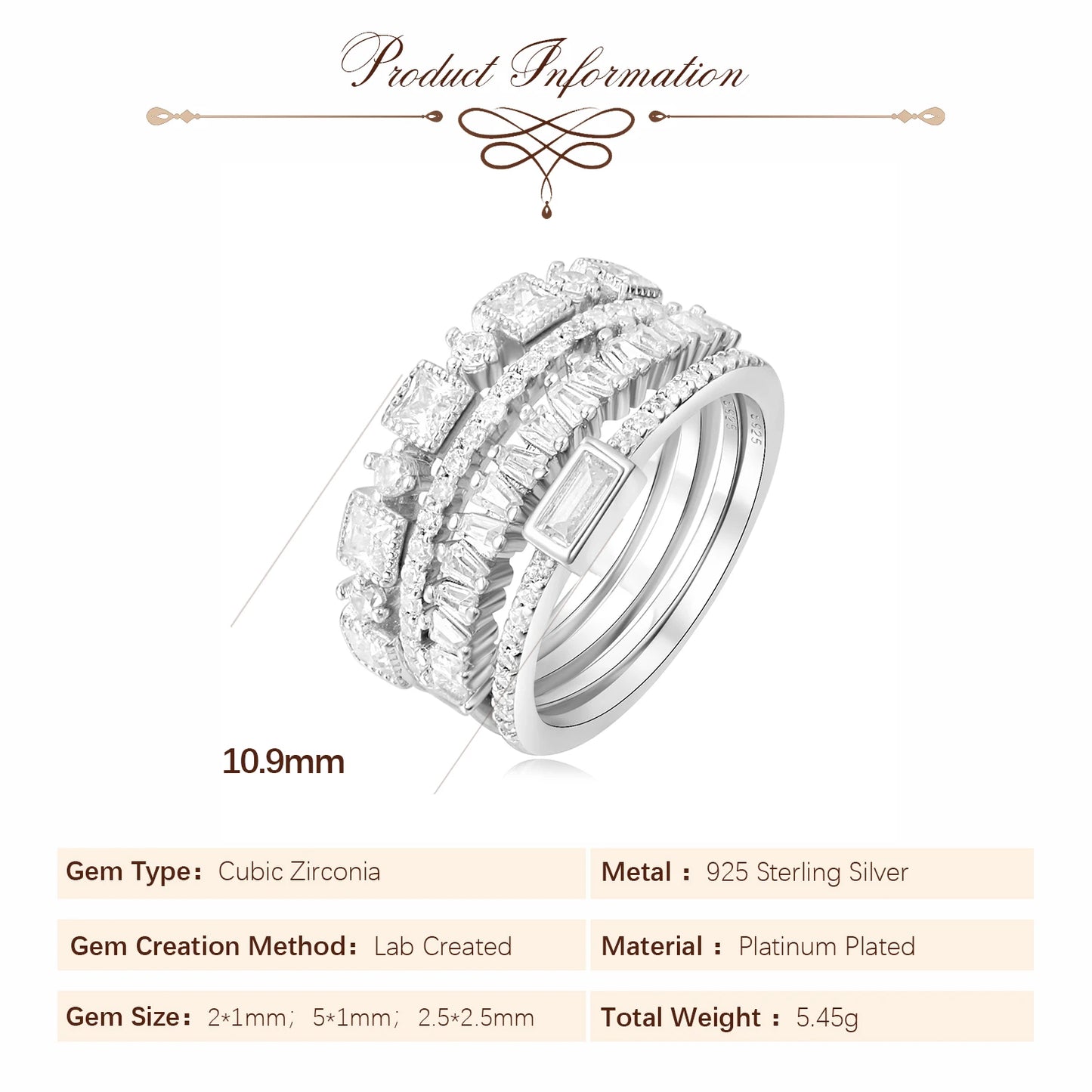 4 Pcs 925 Sterling Silver Wedding Band Solitaire Eternity Stacking Rings for Women