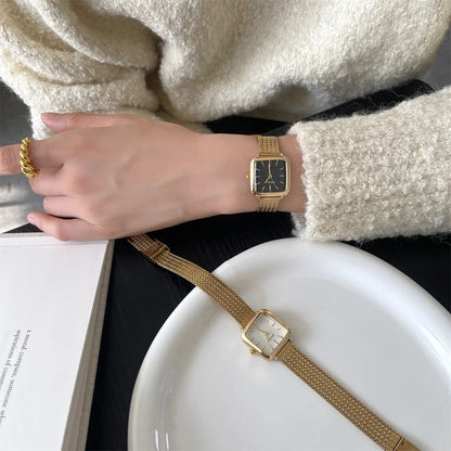 Brand Simple Quartz Watch for Women Retro Luxury Gift Ladies Watches Small Dial Adjustable Stainless Steel Strap Wristwatches