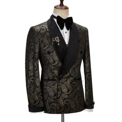 Cenne Des Graoom Elegant Men's Suit for Wedding Tuxedo Double Breasted Black