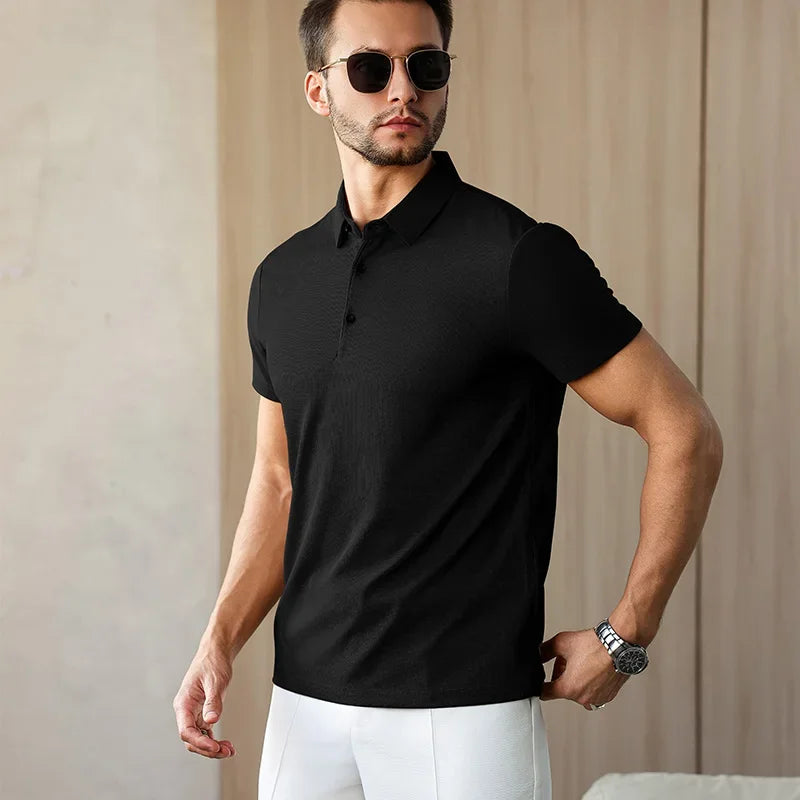 New Men's Business Casual Short Sleeved Shirt Solid Color Polo Shirt Fashionable Breathable Comfortable Versatile Top