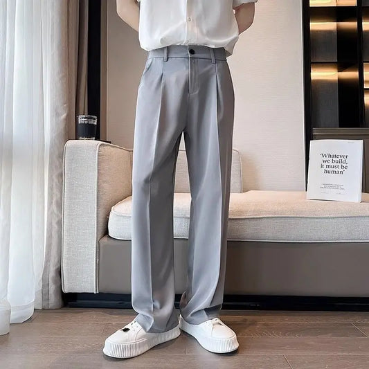 Wide Leg Gray Baggy Men's Summer Pants Tailoring Chinese Homme Dress Slacks