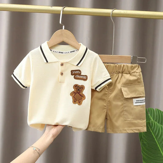 2024 Summer Baby Boy Clothing Sets Fashion Bear Embroidery Short Sleeve T-shirt+Shorts Children 2Pcs Suit Girl Kids Sports Set