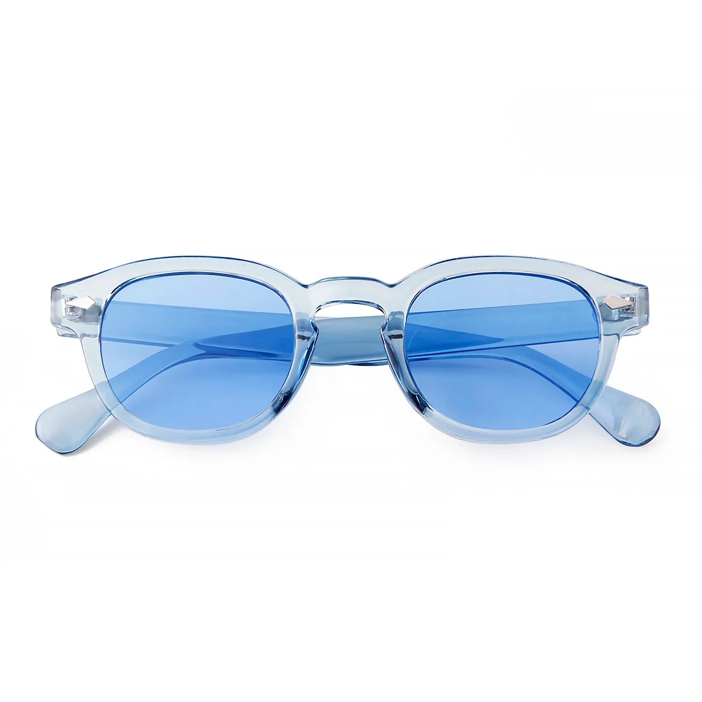 Fashion Transparent Blue Round Sunglasses Women Men 2024 Retro Rivet Tortoise Small Square Sun Glasses UV400 Lunettes De Soleil