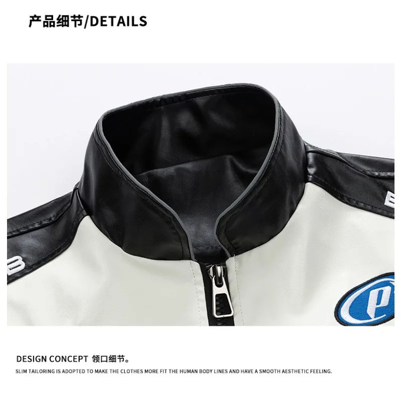 American PU Leather Coat for Men Spring and Autumn New Stand Collar Trendy Pu Jacket