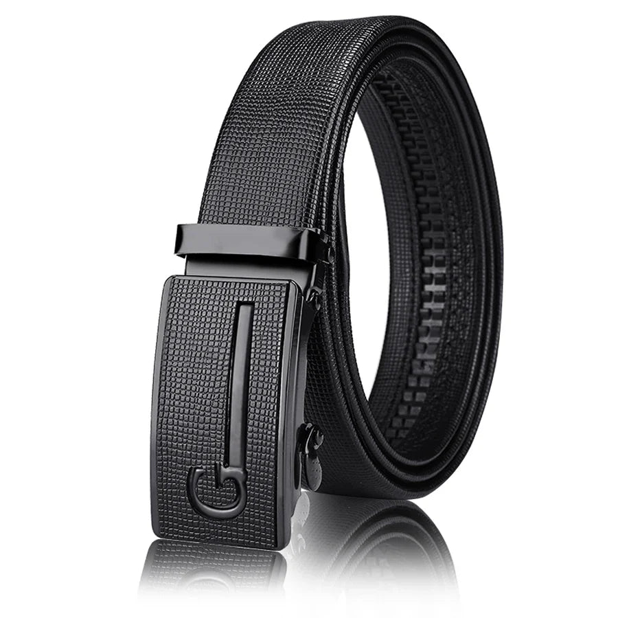 Men's leather belt with automatic buckle, Korean version trendy and casual middle-aged and young business leather pants belt