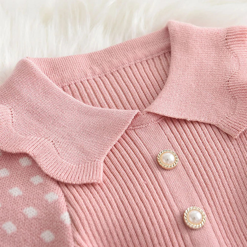 Girl Baby Sweater Knitted Dress Warm Sweater Dress Polka Dots Girls Infant