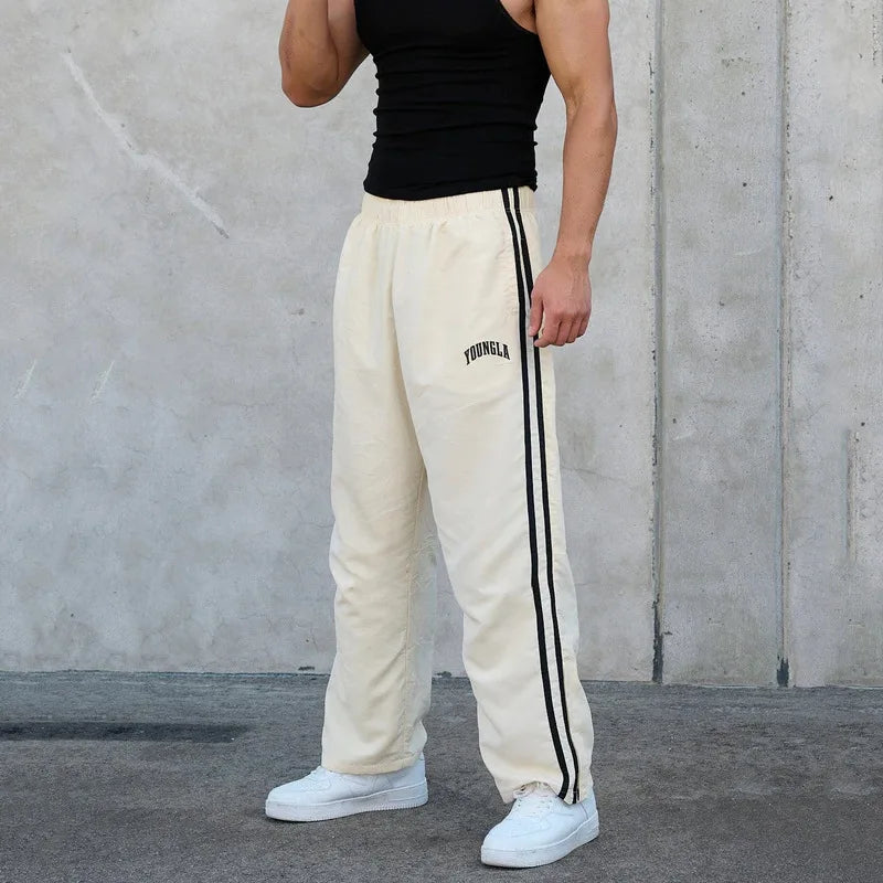 Men's Sports Pants Double Stripe Stitching Casual Fitness Sports Print Gym Loose