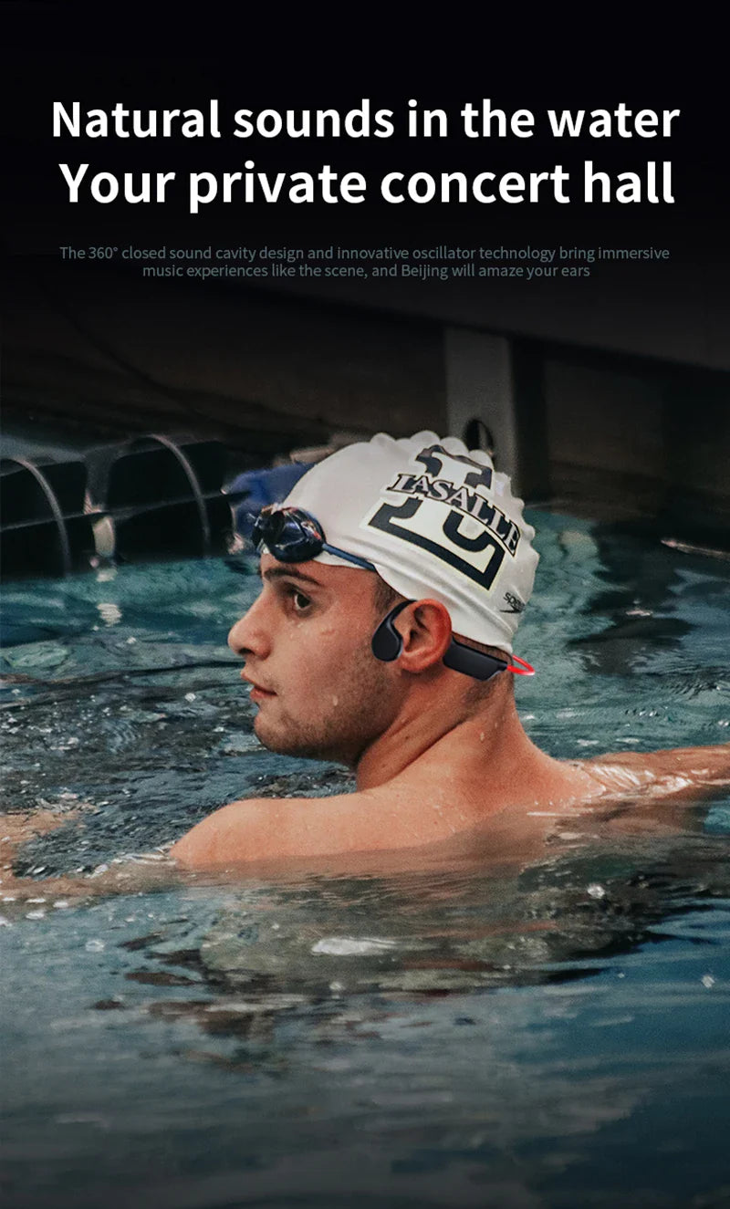 True Bone Conduction Headset IPX8 32GB Bluetooth 5.3 Wireless Swimming Headphone With Microphone Waterproof Exercise Fitness