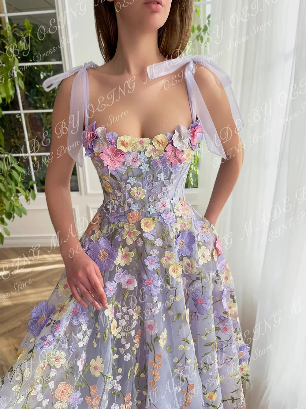 Homecoming Dresses: Prom Dresses With Spaghetti Straps Pastoral 3D Flowers