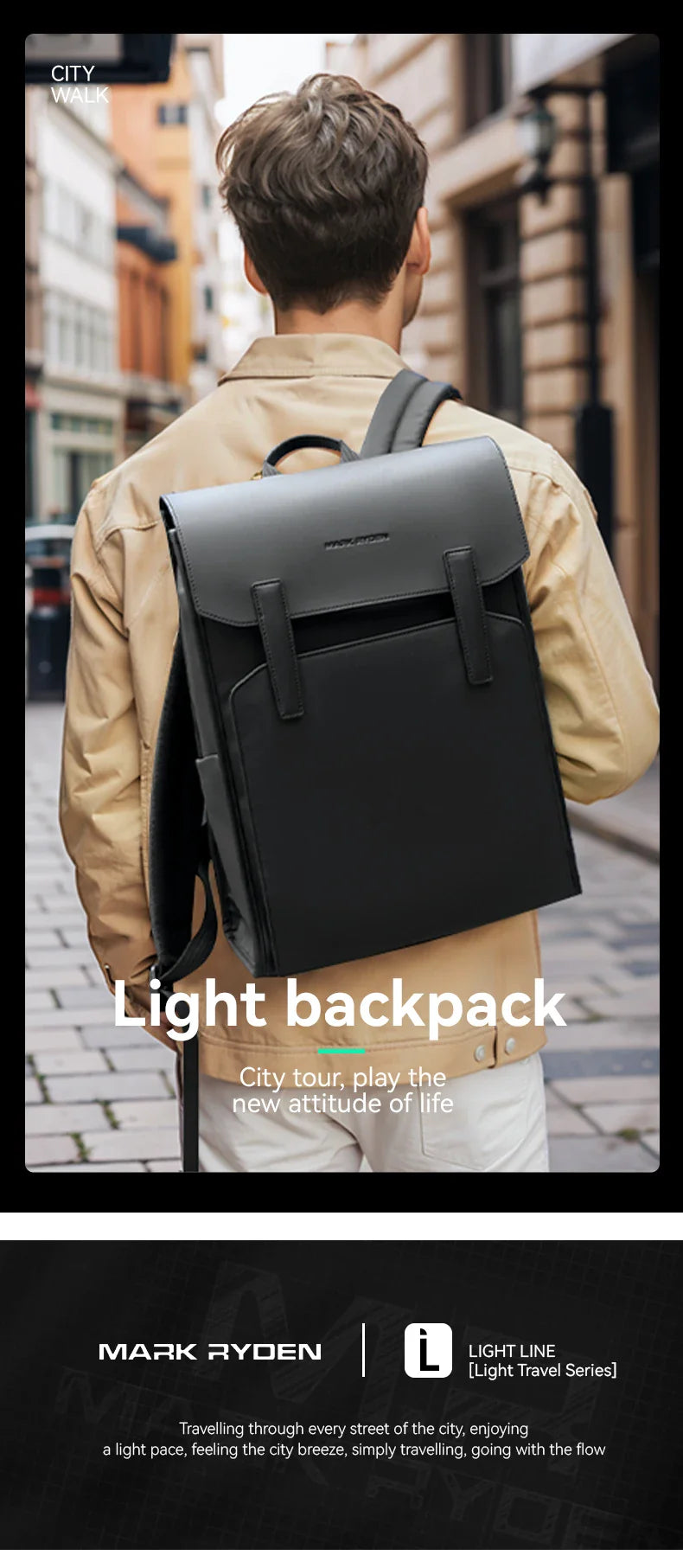 Mark Ryden Classic Business Work Black Leather Backpack 15.6 Inch Laptop Waterproof Bag School Bags Business bacbackpack for men