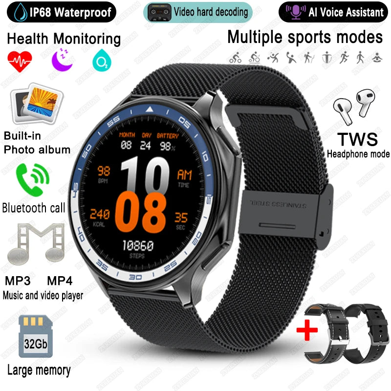 2025 New For OPPO Watch X Smart Watch 4G Memory Music Video HD Bluetooth Call IP68 Waterproof AMOLED Smart Watch TWS Earphones