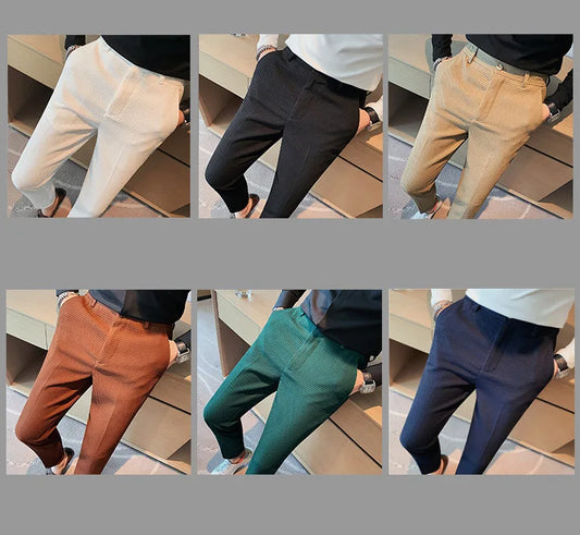 Fashion Business Casual Men's Pants Cropped Pants Waffle Pattern New Trend Spring Summer Casual Trousers