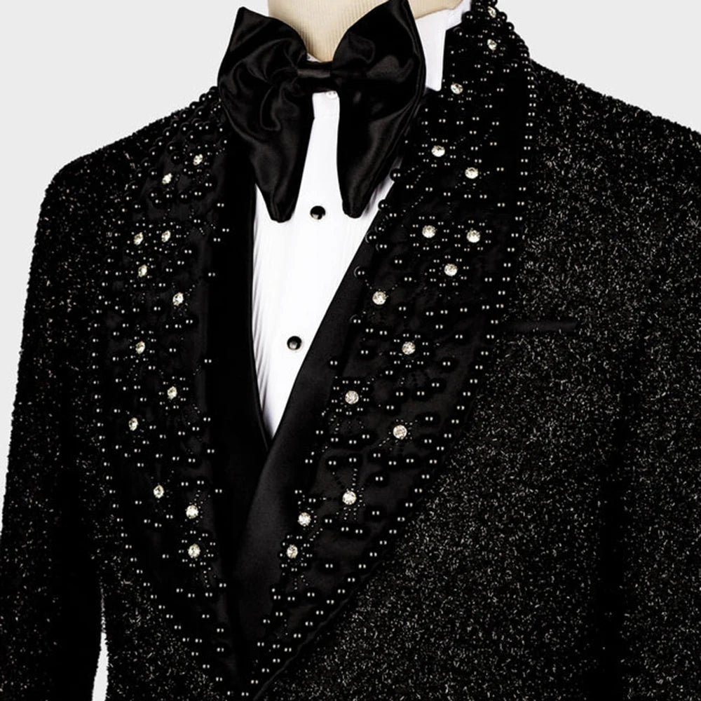 Tuxedo for Mens: Elegant Man Wedding Suits Formal Banquet Party Black Pearls Beaded
