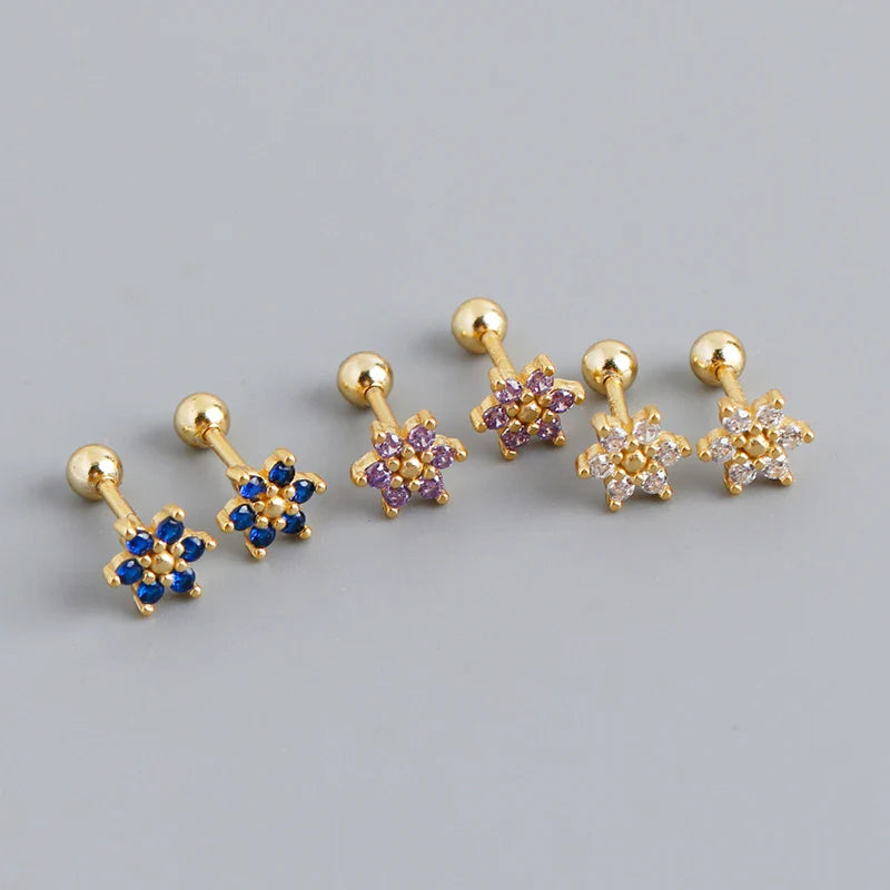 WANTME 925 Sterling Silver Fashion Korean Petal Screw Bead Stud Earrings for Women Charm Ear Bone Piercing Jewelry Accessories
