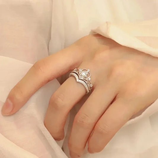 Stainless Steel Crystal Crown Adjustable Ring Irregular Geometry Vintage Rings Set for Women Girls New Fashion Jewelry Gift
