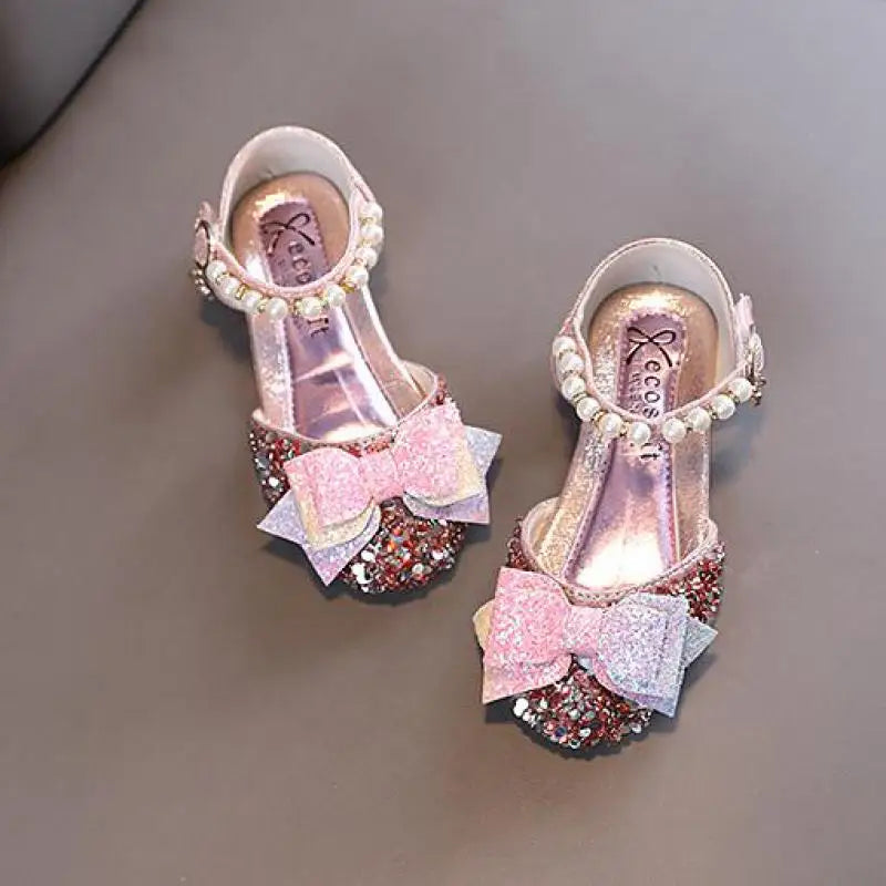 Girl Princess Flats Shoes Spring Children's Sequins Sandals Bow PU Fashion Baby Kids