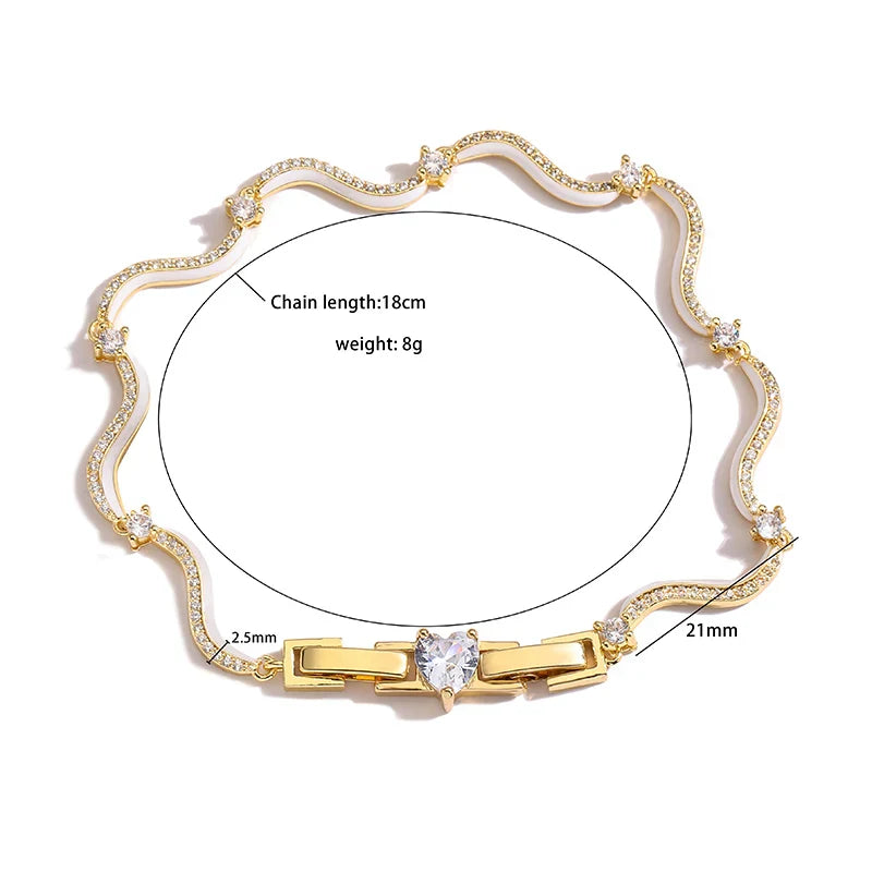 HECHENG,Fashion Enamel Chains Necklace Bracelet Jewelry Sets Brass Chain Wave Multicolor Women Wholesale Wedding Gifts