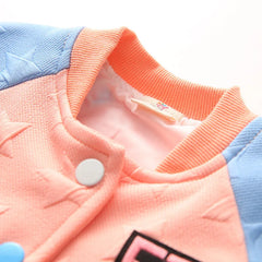 Embroidery Mandarin Collar Color Patchwork Cartoon Zipper Jacket For Baby Kids Girls