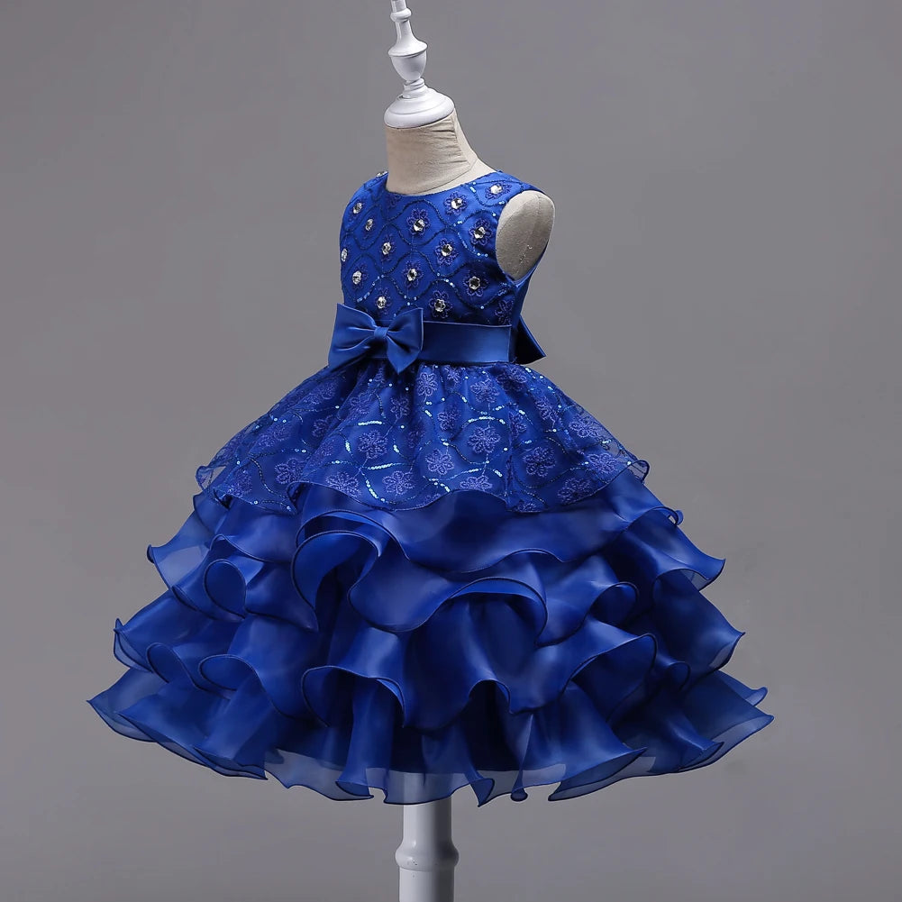 Children's wedding dress, princess dress, girl's program performance dress, diamond decoration cake, fluffy skirt