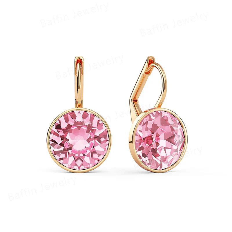 Bella Drop Earring for Women Christmas Birthday Premium Austrian Crystals Round Cut Dangle Silver Gold Color Pierced Jewelry