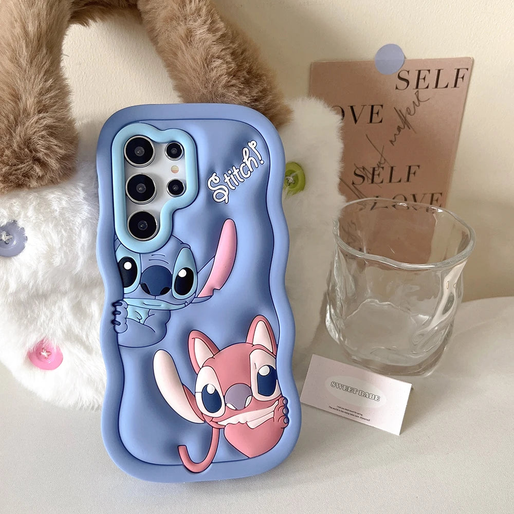 Cartoon Stereoscopic Disneys Stitch Angel Phone Case for Samsung Galaxy