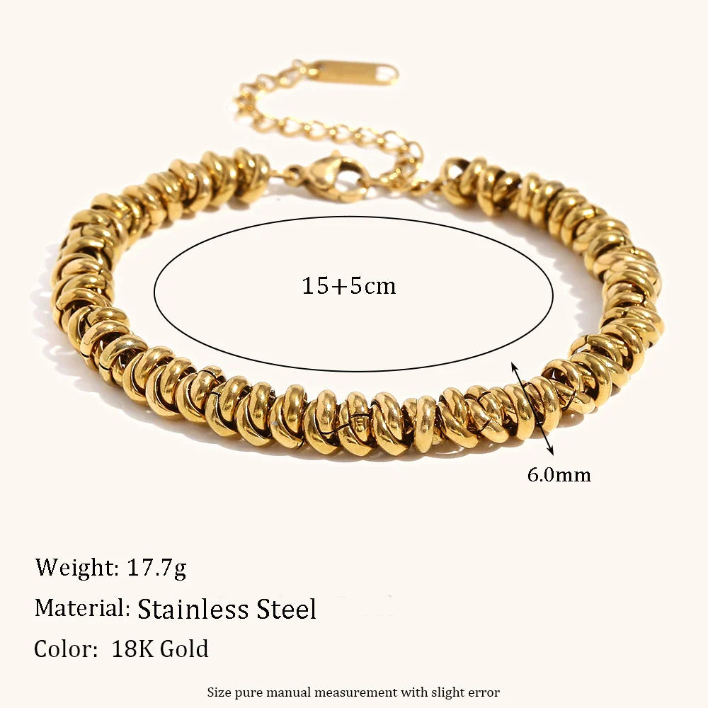 La.Muses Circular Gold Silver Dual Color Mixed Bead Stainless Steel Necklaces For Women Jewelry Waterproof Accessory Gift
