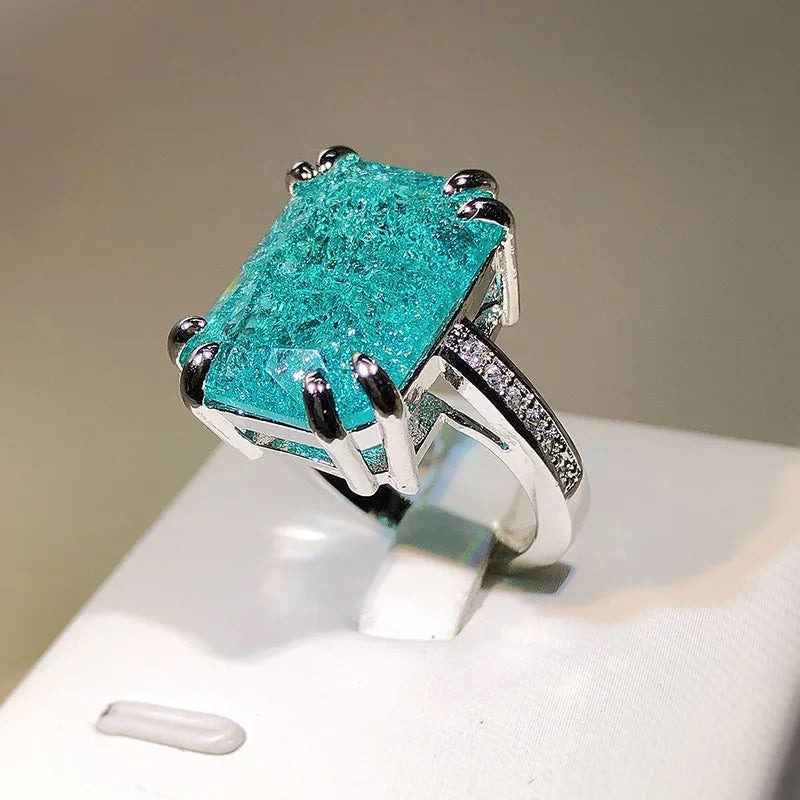 925 Silver Paraiba Tourmaline Gemstones Ring for Charm Lady finger fine