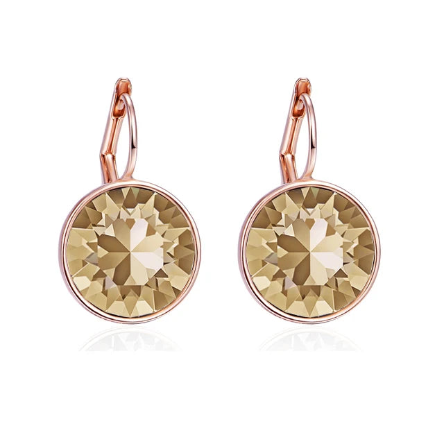 Bella Drop Earring for Women Christmas Birthday Premium Austrian Crystals Round Cut Dangle Silver Gold Color Pierced Jewelry