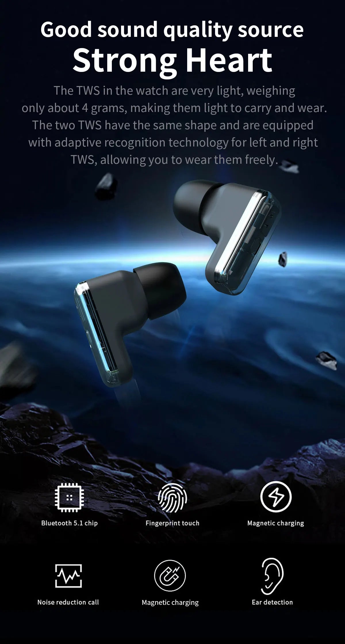LIGE 2025 New TWS 2-In-1 Headset Smart Watch 1.85" Bluetooth Call Men Earphone Smartwatch Heart Rate Health Monitor Music Watch