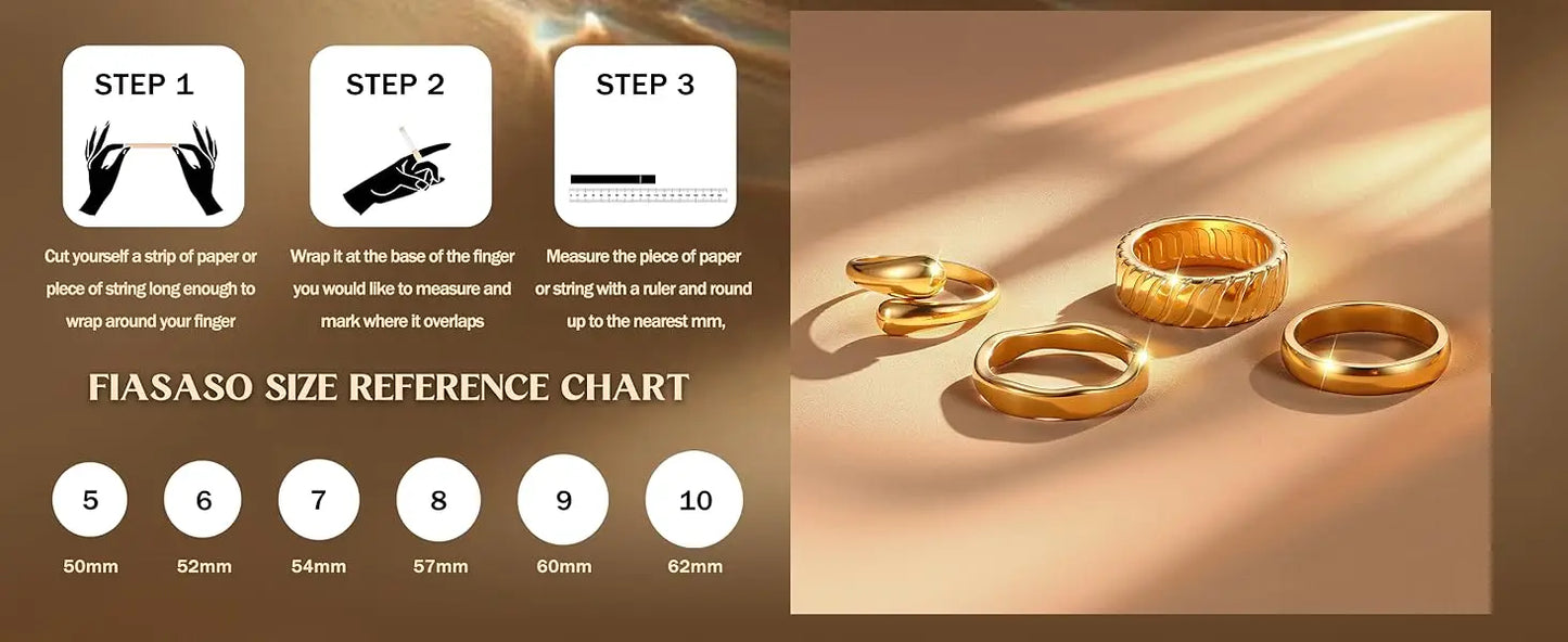 4Pcs Chunky 14K Gold Plated Rings for Women Non Tarnish Statement Rings Set Fashion Stackable Ring Trendy Waterproof Rings Jewel