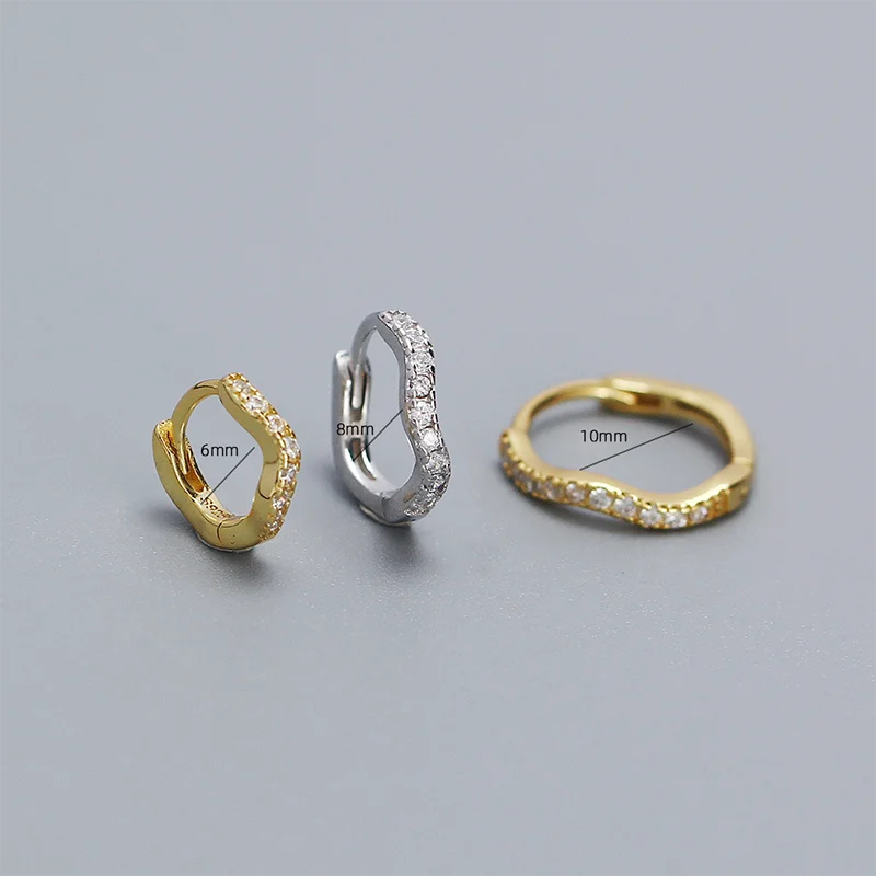 WANTME 925 Sterling Silver Fashion Statement Gold Wavy Geometry Huggies Hoop Earrings for Women Bohemian Jewelry Ear Buckle Gift