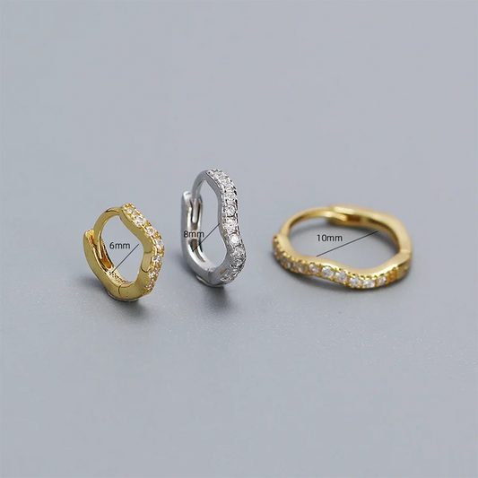 WANTME 925 Sterling Silver Fashion Statement Gold Wavy Geometry Huggies Hoop Earrings for Women Bohemian Jewelry Ear Buckle Gift