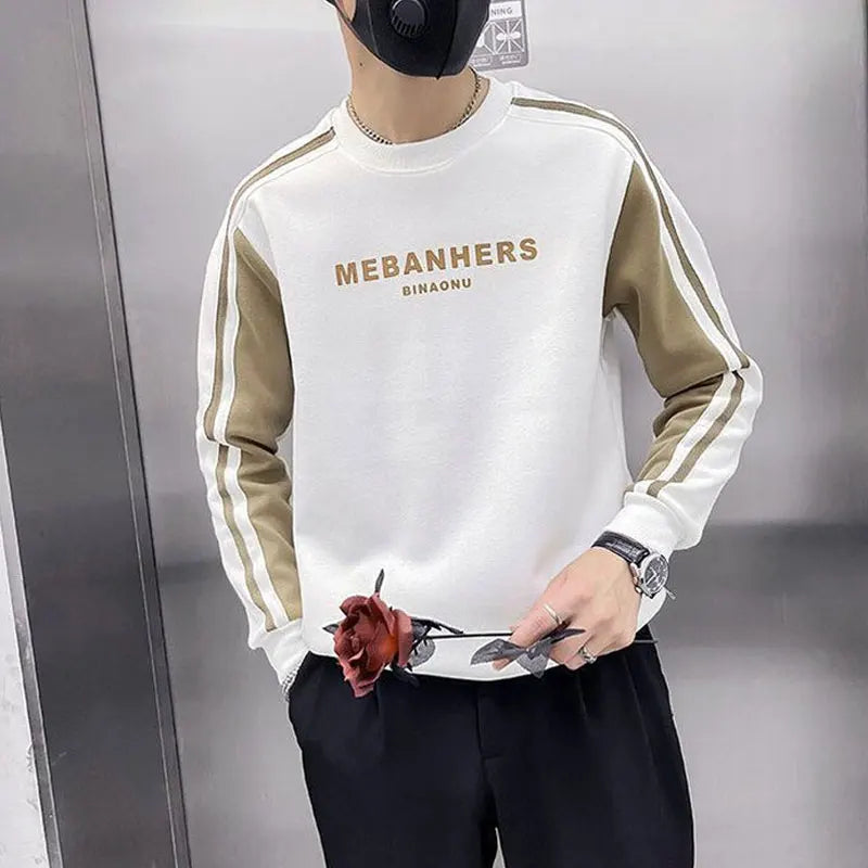 Autumn Winter Korean Spliced Pullovers Fashion Letter Printed Men's Clothing Long Sleeve